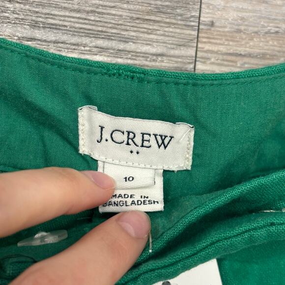 NWT J Crew Factory Green Womens 10 Scalloped Linen Blend Mid Rise Vacation Short - Picture 3 of 12